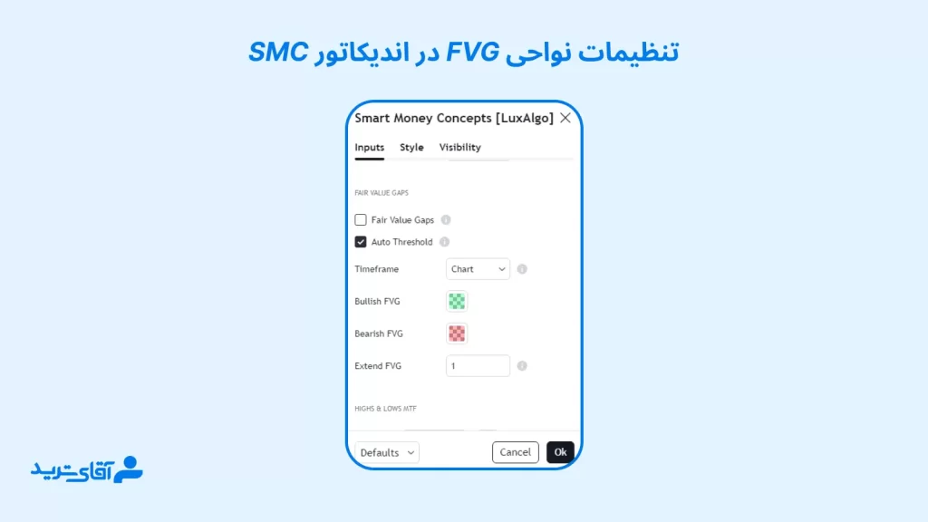 FVG در تنظیمات اندیکاتور اسمارت مانی کانسپت